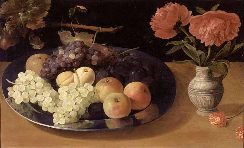 Jacob van Es Still-Life of Grapes, Plums and Apples